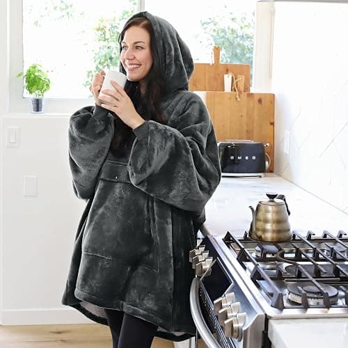 Catalonia Oversized Blanket Hoodie Sweatshirt, Wearable Sherpa Lounging Pullover for Adults Women Men thumbnail 3
