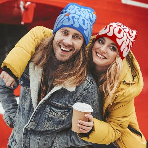 Supaico Men Women Y2K Beanies Gothic Graphic Knitted Hat Winter Warm Beanies Casual Outdoor Skull Cap - Black White Gv - Beanie thumbnail 3