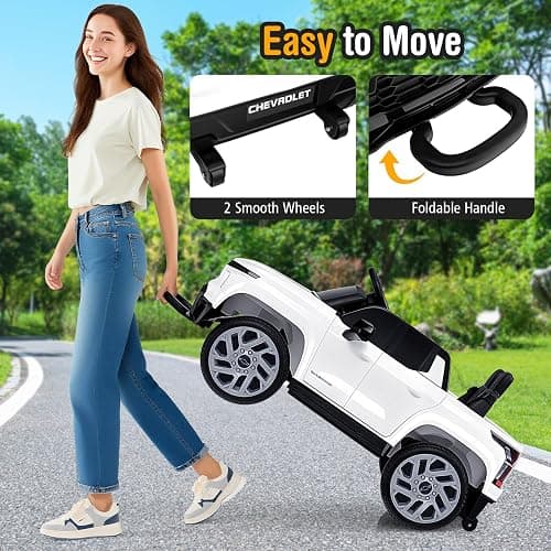 Costzon Ride on Car, 12V Licensed Chevrolet Truck, Kids' Electric Vehicles with Remote Control, Rear Storage, Music, USB, Lights & Spring Suspension, Kids Car Toy for Aged 3+ (Truck, White) thumbnail 9
