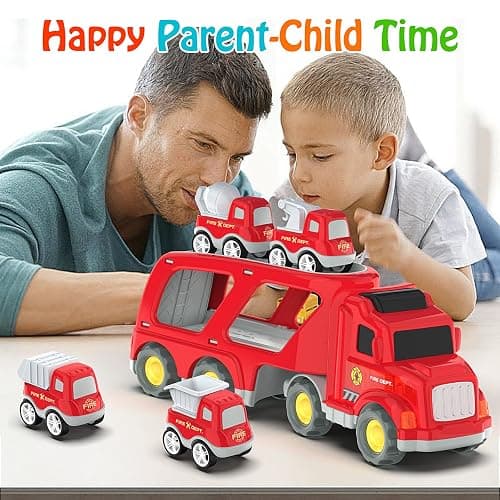 Veslier Toddler Car Toys for 3 4 5 Years Old Construction Transport Truck with 4 Pack Small Pull Back Construction Vehicles Friction Power Cars Christmas Birthday Gifts for Kids Boys Girls thumbnail 7