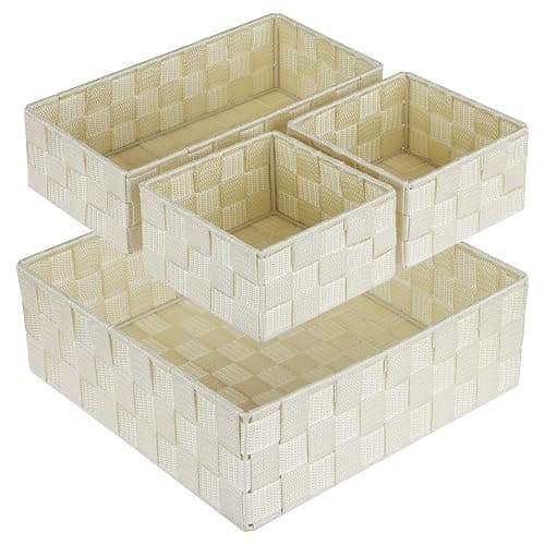 Posprica Woven Storage Baskets for Organizing, Small Black Baskets Cube Bin Container Tote Organizer Divider for Drawer, Closet, Shelf, Dresser, Set of 4(Beige) - Image 1