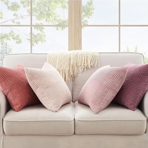 Topfinel 40x40 Kissenbezug Rosa 4er Set Windmühlenform Cord Sofakissen Kissen Aesthetic Frühlingshaft Sommer Kissenhülle Kissenbezüge für Wohnzimmer Dekokissenbezug Dekokissen Balkon Farbverlauf thumbnail 4