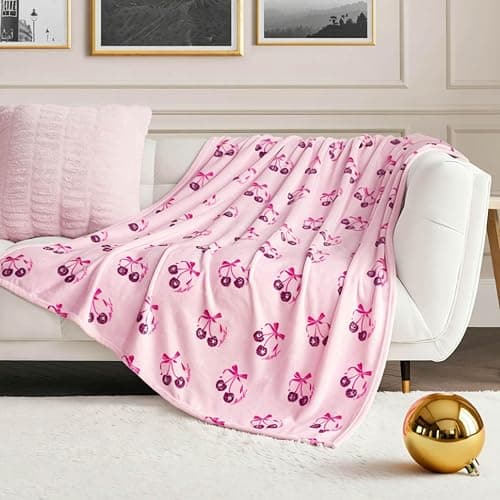 Juicy Couture Disco Cherry Bows Plush 50" x 70" Throw Blanket, Pink - Image 1