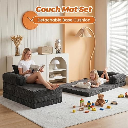 6-in-1 Boneless Couches L-Shaped Modular Sectional Sofa | Cloud Couch Sectional & Tri-Folding Mattress | Corduroy Pet-Friendly Convertible Sofa Bed with 800LB Capacity Apartment, Guest Room thumbnail 7