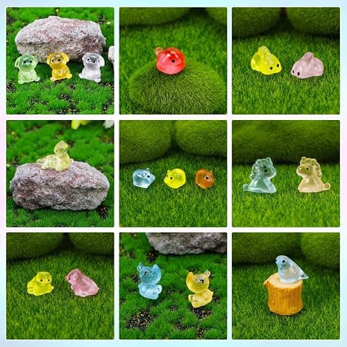 WDARTG Mini Resin Animals Figures to Hide 200 pcs Tiny Resin Animals Glow in The Dark Variety Pack Bulk for Fish Tank Aquarium Fairy Garden Accessories Decorations thumbnail 4