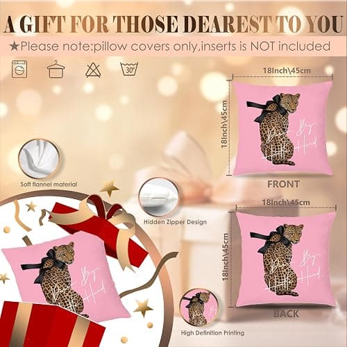LUKIPOM Trendy Pink Leopard Pillow Covers 18x18 Set of 2, Leopard Cheetah Print Room Decor, Girly Bedroom Decor, Funky Preppy Y2K Aesthetic Cheetah Decorative Throw Pillow Covers thumbnail 3