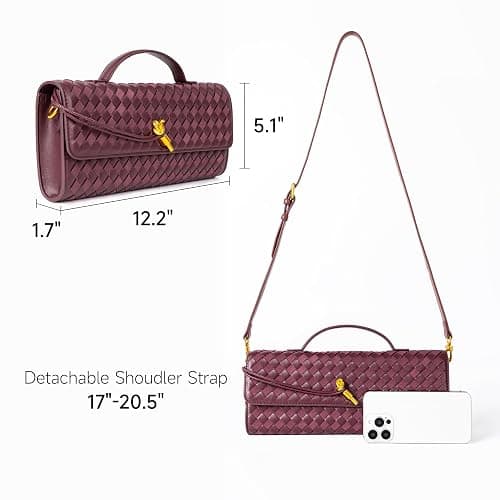 Joryin Woven Purse for Women Evening Clutch Woven Leather & Suede Handbags Crossbody Bag Suede Purse Formal Evening Bag thumbnail 5