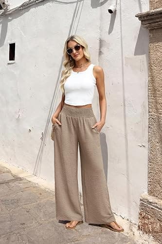 Sampeel Wide Leg Pants Woman High Waist Trousers with Pockets Casual Lounge thumbnail 5