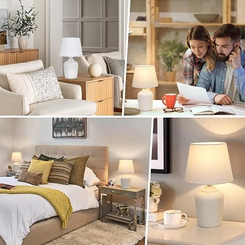 Sucolite Small 11.8" Table Lamps Set of 2, Bedside Nightstand Lamps for Bedroom Kid’s Room, Cute Desk Lamps with Studded Texture Base for Reading Nursery Living Room Office, White thumbnail 7