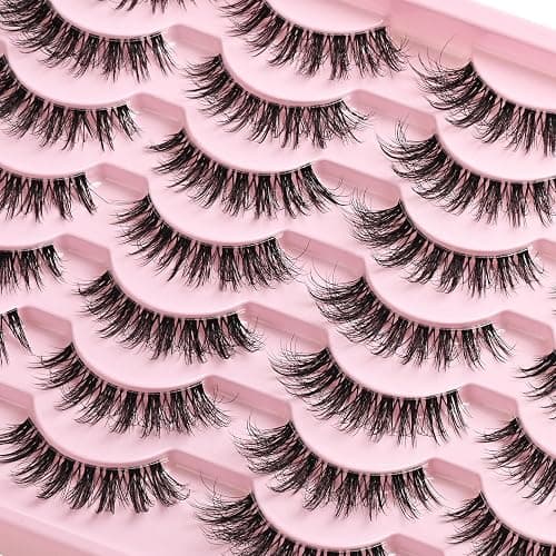 QUNETY Lashes Wispy False Eyelashes Cat Eye Lash Strips Natural Fake Eyelash Mink Strip Lash Pack 14 Pairs Lightweight Fluffy Cateye Lashes Soft Cotton Band 7-14mm Wispies Easy Eyelashes Natural Look thumbnail 4