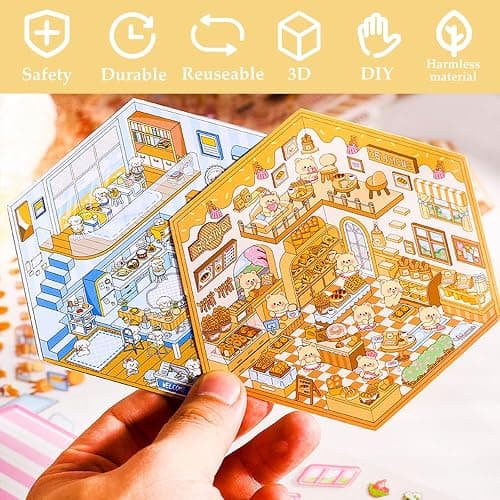 DIY 3D Sticker Scene 6 Sets of Stickers for Girls Make Your Own Mini Room Scene Stickers for Kids Cute Kawaii Sticker Therapy for Adult Relief Stress Pass The Time thumbnail 4