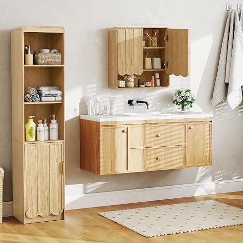 ORRD Bathroom Wall Mounted Storage Cabinet, Medicine Cabinet with Adjustable Shelf, Over The Toilet Storage Cabinet for Bathroom, Laundry Room, Kitchen, Living Room (Natural) thumbnail 9