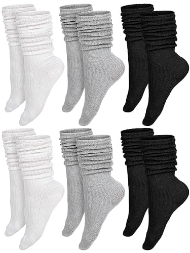 Bencailor 6 Pairs Women Slouch Socks Thigh High Boot Cotton Scrunch Stacked Socks Long Striped Winter Stockings for Woman - Image 1