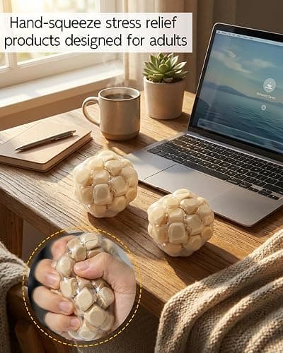 2Pcs Crunchy Stress Balls with Wooden Core, Fidget Toys for Adults | Hand Squeeze Stress Relief thumbnail 5