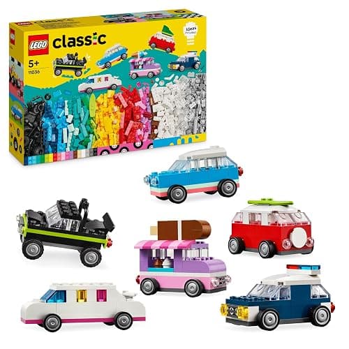 LEGO Classic Creative Vehicles, Colourful Model Cars Kit featuring a Police Car Toy, Ice-Cream Truck, Limo, Van & More, Bricks Building Toys for Kids, Boys and Girls Aged 5 Plus with 52 Wheels 11036 - Image 1