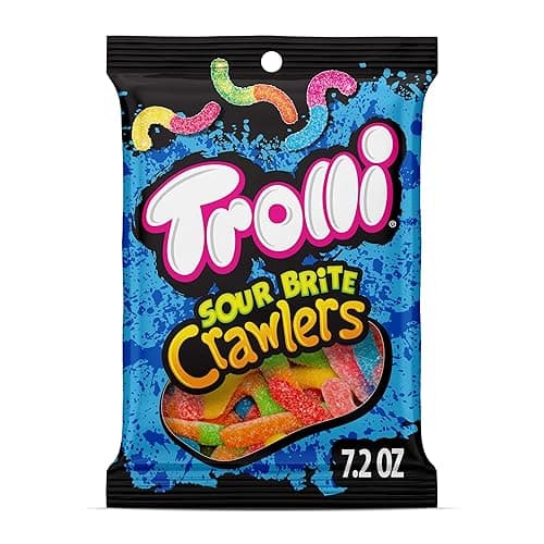 Trolli Sour Brite Crawlers, Candy, Cherry-Lemon, Strawberry-Grape & Orange-Lime, Sweet and Sour, Gummy Worms, 7.2 oz - Original - 7.2 Ounce (Pack of 1)