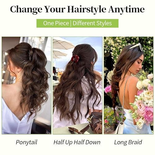 KooKaStyle Invisible Wire Hair Extensions with Transparent Wire Adjustable Size 4 Secure Clips Long Wavy Secret Synthetic Hairpiece 20 Inch 120g Rich Dark Brown with Warm Tones for Women thumbnail 4