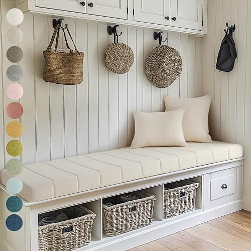 Custom Bay Window Sill Seat Cushion Plump Textured Line Customized Bench Seating Foam Cushions for Indoor Furniture, Mudroom, Reading Nook, Kitchen Dining Room, Anti-Cat, Splash-Proof, Non Slip Bottom - Image 1