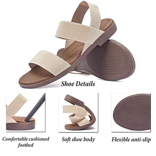 Veittes Women's Casual Flat Slide Sandals - Adjustable Elastic Strappy Double Bands Summer Flat Sandals thumbnail 4