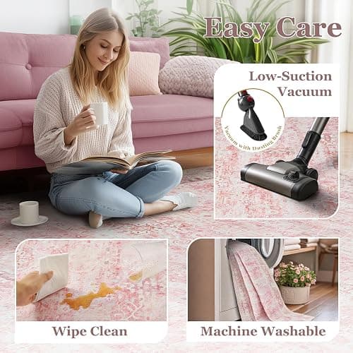 Jainmy 5x7 Pink Rug for Nursery, Thin Washable Rugs for Kids Room Playroom, Distressed Aesthetic Area Rugs for Bedroom Girls Dorm Romantic, Non Slip Carpet Rug for Living Room Dining Room Home Office thumbnail 6