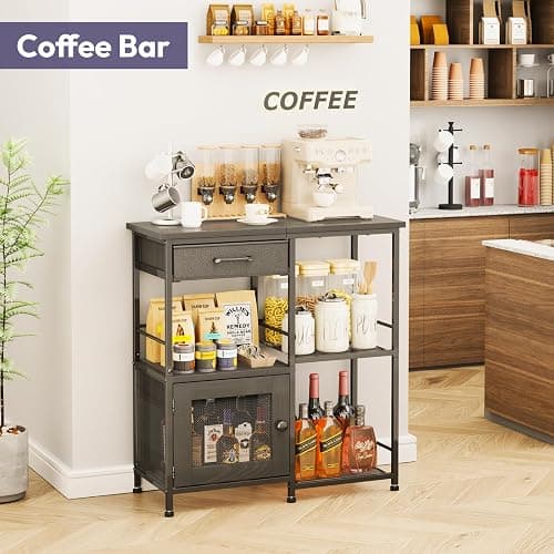 SWTYMIKI Coffee Bar Cabinet for Home - Farmhouse Coffee Stand Station Multi-Purpose Storage Cabinet with Adjustable Feet, Drawers - Kitchen Bar Table for Living Room, Corner, Small Space, Black thumbnail 6
