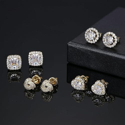ZELORES 4 Pairs Sterling Silver CZ Stud Earrings for Women 14K Gold Plated Brilliant Celtic Heart Big Stud Earrings Set Cubic Zirconia Earrings Studs for Sensitive Ear thumbnail 6