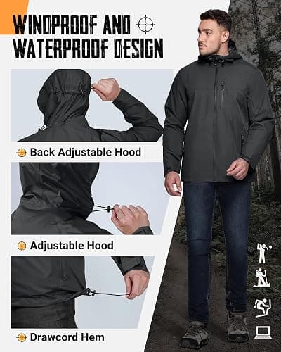 33,000ft Men's Packable Rain Jacket Lightweight Rain Shell Jacket with Hood Waterproof Raincoat for Cycling thumbnail 5