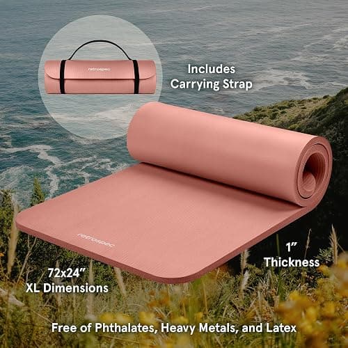 Retrospec Solana Yoga Mat 1" Thick w/Nylon Strap for Men & Women - Non Slip Exercise Mat for Home Yoga, Pilates, Stretching, Floor & Fitness Workouts thumbnail 2