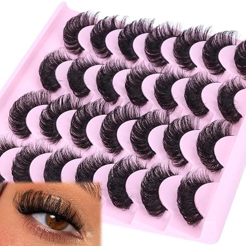 False Eyelashes Volume Russian Strip Lashes D-Curly Fake Eyelashes Extension Wispy Cat Eye Lashes Handmade Soft Reusable 14 Pairs Lashes Pack - Image 1