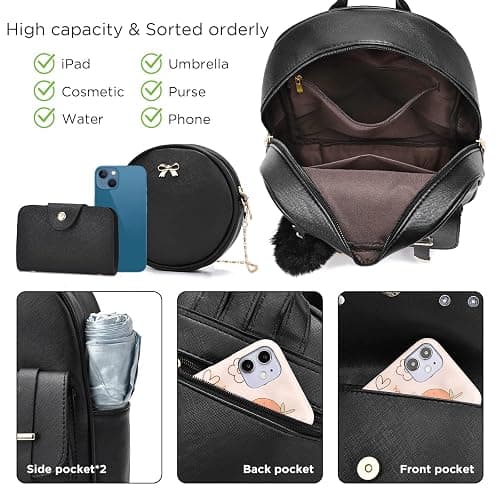 I IHAYNER Mini Backpack Purse for Teen Girls 3-PCS Fashion Backpack Cute Travel Daypacks Women Pompom Backpack Shoulder Bag thumbnail 4
