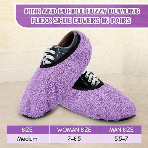Zhanmai 2 Pairs Women Bowling Shoe Cover Fuzzy Non Slip Shoes Protector | Purple and Rose Red, Reusable Shoes Covers, Soft Protector for Sport Floor Protection Bowling Alley, Women Adults thumbnail 2
