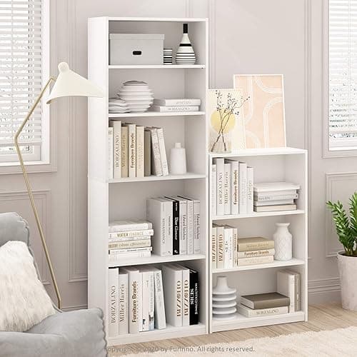 FURINNO JAYA Simple Home 3-Tier Adjustable Shelf Bookcase, White - White - 3-Tier thumbnail 4