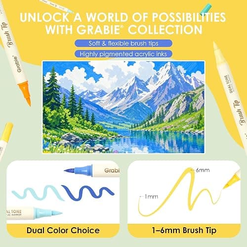 Grabie 72 Color Acrylic Paint Markers, Pack of 36 Dual Tip Brush Pens | 72 Colors in 36 Markers,Dual Tip Soft Brush Design,Water-Based Acrylic Ink For Paper, Rock, Wood, Canvas, Glass & Fabric thumbnail 2