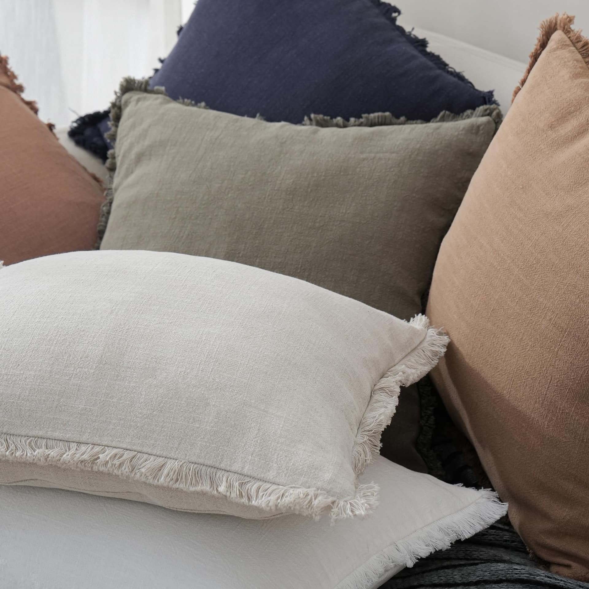 Foindtower Set of 2 Decorative Linen Edges Throw Pillow Covers Cozy Farmhouse Boho Tassels Cushion Cover Soft Accent Pillowcase for Sofa Bed Living Room Home Decor 50×50cm Beige thumbnail 6