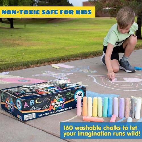 JOYIN 160 PCS Sidewalk Chalks Set-16 Colors Non-Toxic Washable Jumbo Chalk for Outdoor Art Play, Painting on Chalkboard, Blackboard and Playground thumbnail 6