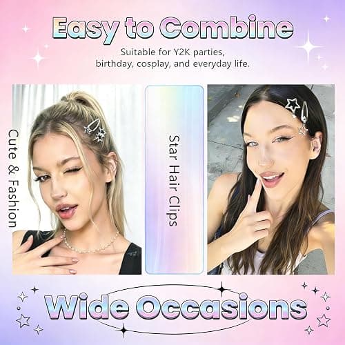 10PCS Y2K Silver Star Hair Clips, 8 Different Shapes Metal Pentagram Barrettes, Punk Kawaii 2000s Hair Clips Cute Y2K Accessories WomenStar Clips Hair for Women and Girls thumbnail 5