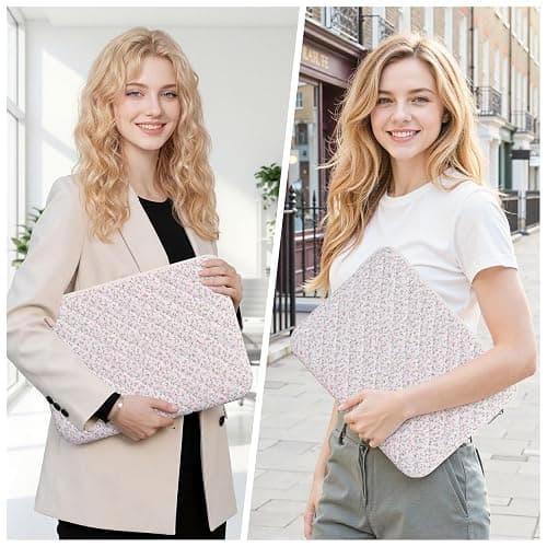 Shiprabags 13-14 inch Cotton Quilted Laptop Sleeve for Women, Aesthetic Puffy Laptop Case Carrying Bag Compatible with MacBook Air/Pro 13/Pro 14, Soft Computer Liner Bag (Pink Floral, 13.3 inch) thumbnail 7