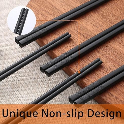 HIWARE 10 Pairs Fiberglass Chopsticks - Reusable Chopsticks Dishwasher Safe, 9 1/2 Inches - Black thumbnail 4
