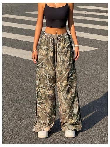 SOLY HUX Women's Camo Cargo Pants Drawstring Elastic Waist Wide Leg Baggy Sweatpants Streetwear thumbnail 4