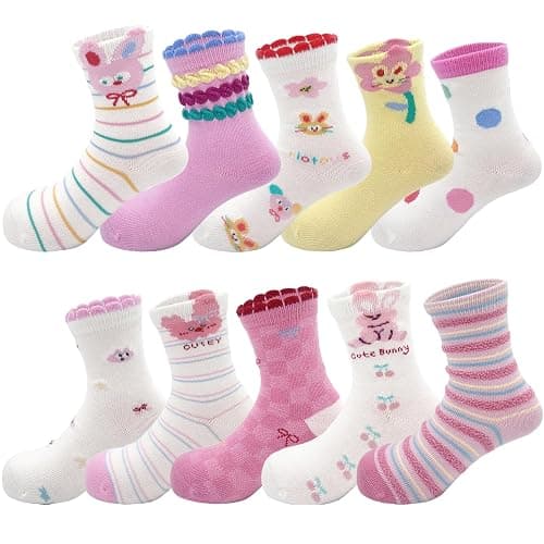 Zumou Toddler Kids Little Girls Cute Cotton Crew Socks 10 Pack - 8-12 Years - Bunny 10 Pairs - Image 1