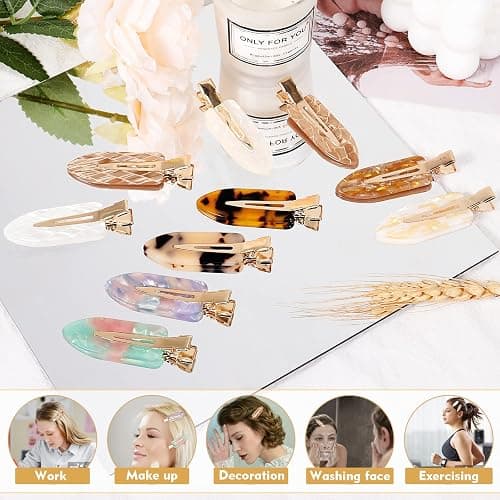 KesaPlan 10PCS No Bend Hair Clips, Acrylic Resin No Crease Hair Clips for Styling, Colorful Creaseless Flat Duckbill Hair Barrette for Makeup Hairstyle Accessories for Women Girls Gifts thumbnail 5
