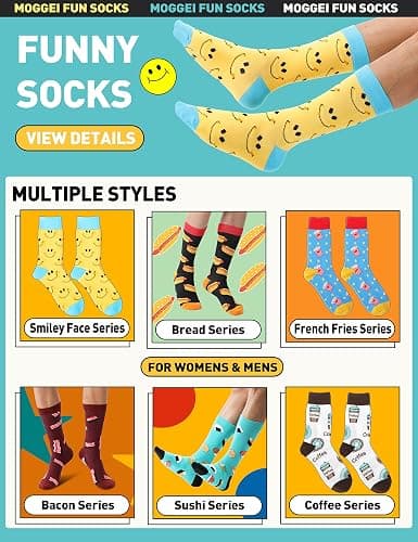 MOGGEI Funny Socks for Men Women Fun Cozy Crazy Novelty Fashion Breathable Printed Cotton Boot Socks thumbnail 3