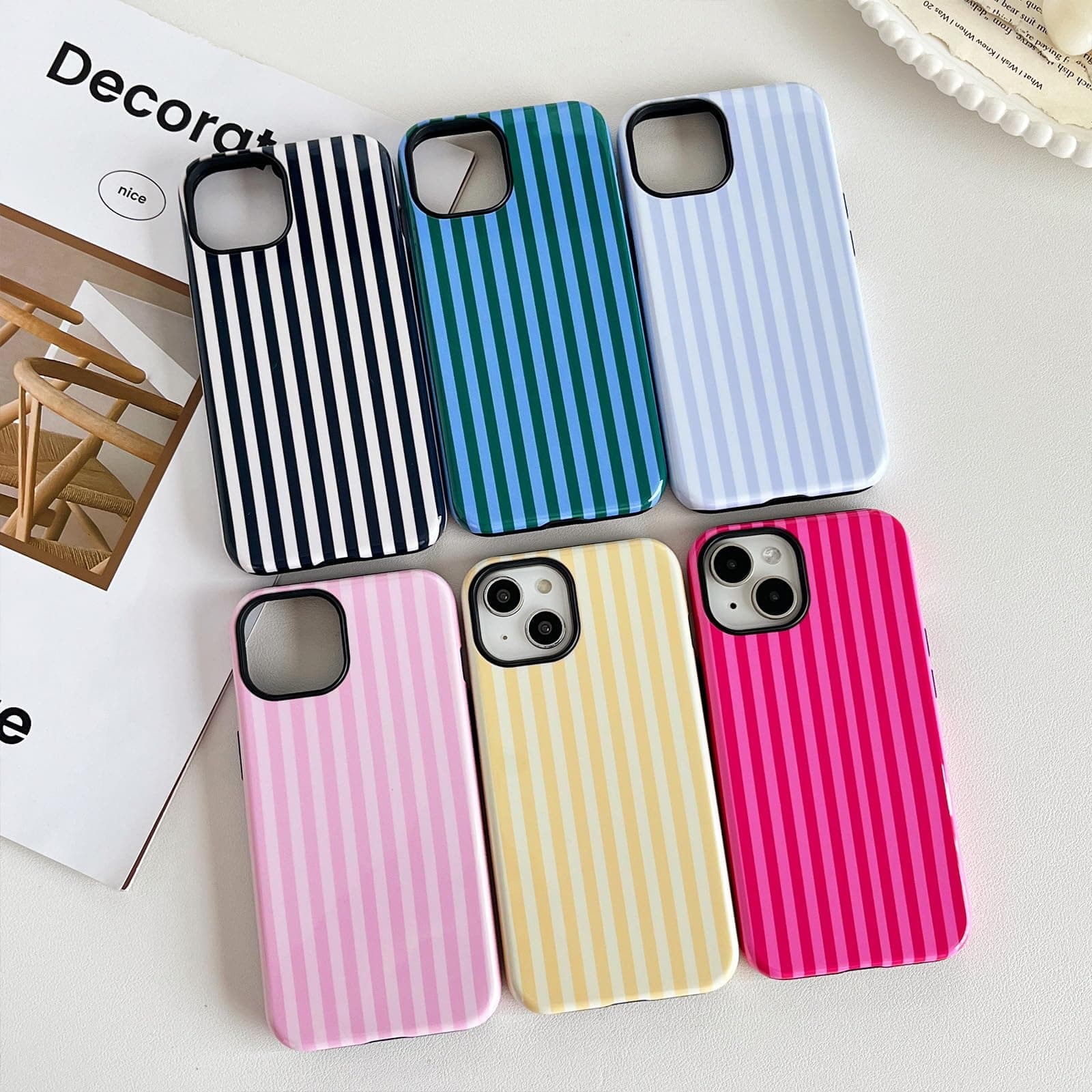 Compatible with iPhone 13 and iPhone 14 Case, Cute Fashion Aesthetic Striped Pattern Cover for Women, Shockproof Soft TPU and Hard PC Protective Phone Case for iPhone 13/14 6.1"- Blue thumbnail 2
