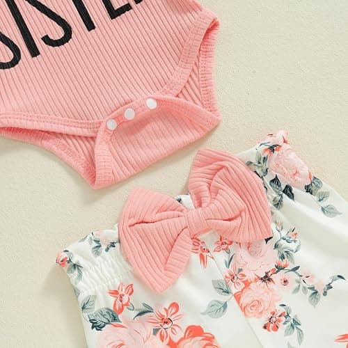 mlpeerw Newborn Baby Girl Clothes Outfits New To The Crew Bodysuit Romper Floral Pants Headband Hat Coming Home Outfit thumbnail 5