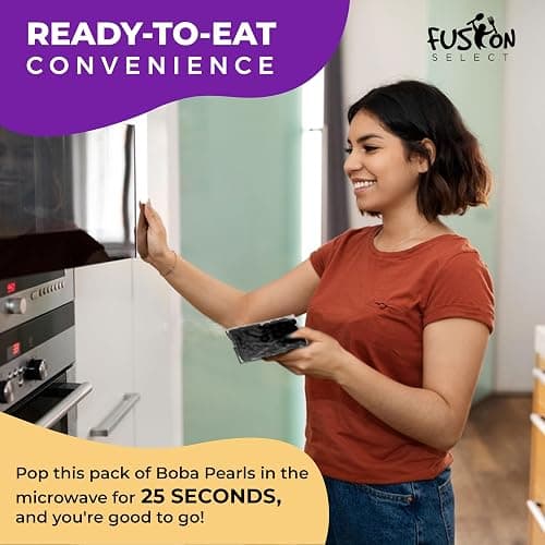 Fusion Select 12 Instant Boba - No-Cook Instant Tapioca Pearls for Bubble Tea Drinks, Hot or Cold Sweet Milk Beverage - Microwave or Heat With Boiling Water - Real Brown Sugar Flavored Balls thumbnail 3
