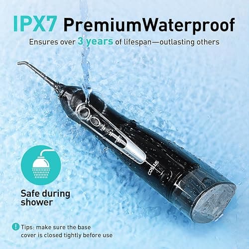 COSLUS Water Dental Flosser Teeth Pick: Portable Cordless Oral Irrigator 300ML Rechargeable Travel Irrigation Cleaner IPX7 Waterproof Electric Flossing Machine for Teeth Cleaning C20(F5020E) thumbnail 6