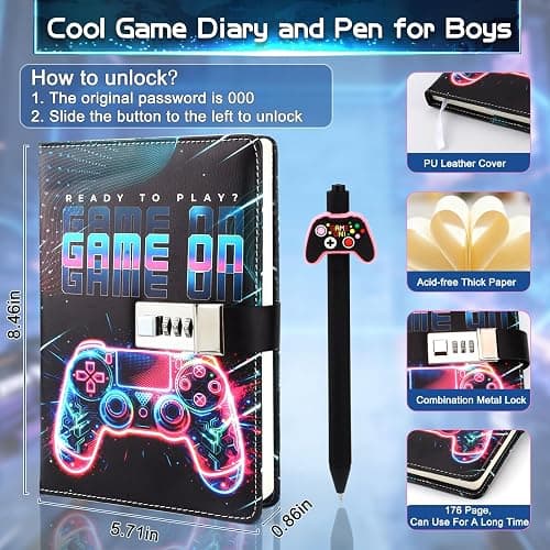 Diary with Lock For Boys Ages 8-12, Game On Journal with Lock Lockable Diary Kids diary with lock Teenage Boy Back to School Birthday Gifts for Boys 8 9 10 11 12 13 14 15 16 17 Year Old Journal Notebook thumbnail 3