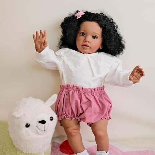 Anano Big Size Black Reborn Baby Dolls Pippa - African American Biracial Babies, 26 Inch Realistic Toddler Reborn Doll, Dark Skin Silicone Dolls, Soft Cloth Body thumbnail 5