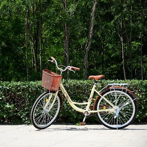 BSTSEL 26 Inch Wheels Vintage bike Fabric Bike City Classic Bicycle, Retro Bicycle With 1 Speed Shimano Gears, Sprung Saddle, Rack And Front Basket Formal Road Bike For Woman - Brown thumbnail 6