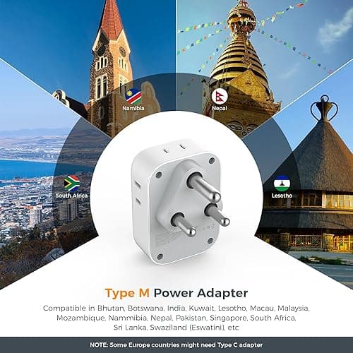 South Africa Plug Adapter 2 Pack, TESSAN Type M Power Adapter with 4 AC Outlets 3 USB Ports(1 USB C), Travel Adaptor US to Botswana Namibia Nepal Bhutan thumbnail 3